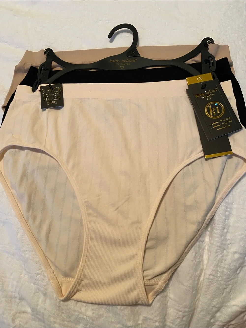 Kathy Ireland Women’s High-Waist Briefs — Cream, Black, Tan 3-Pack)